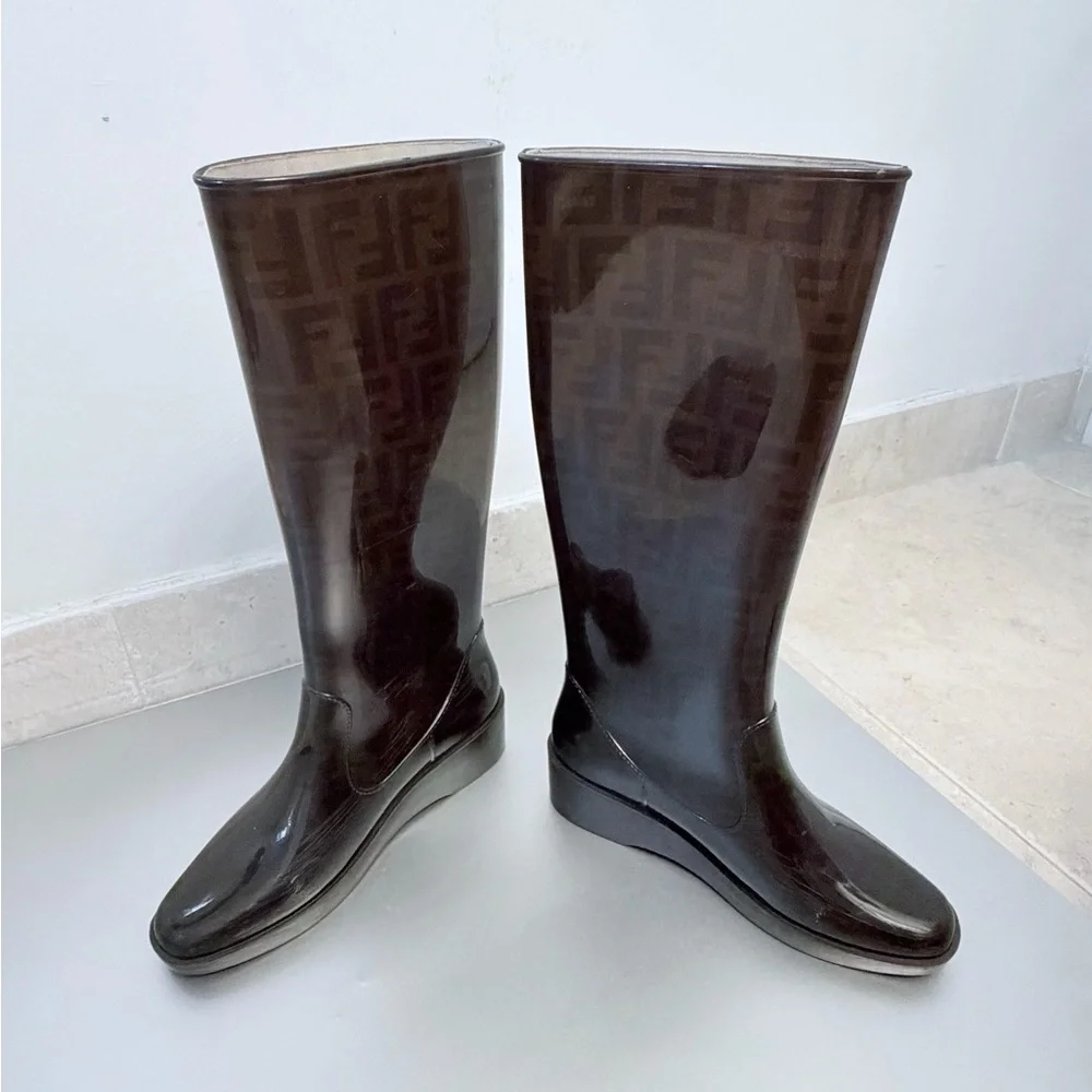 Fendi Dark Brown Monogram Rain Boots Italy size 38